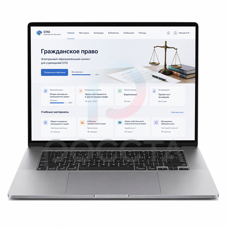 Elektronnyy obrazovatelnyy kontent dlya uchrezhdeniy SPO po grazhdanskomu pravu Электронный образовательный контент для учреждений СПО по гражданское право — изображение 1